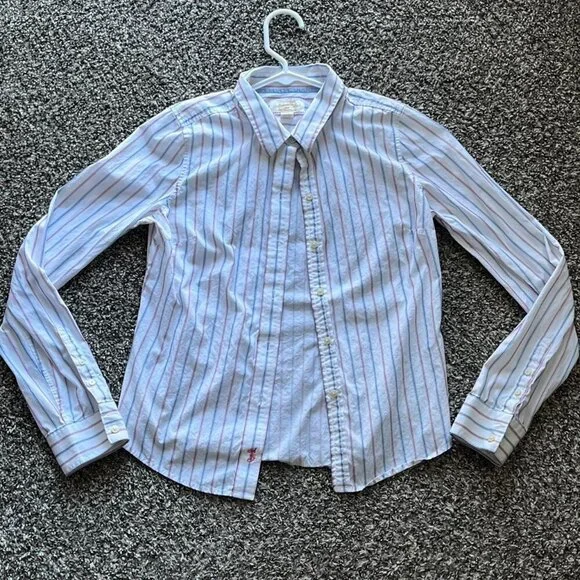 Vintage Abercrombie & Fitch Button Up Shirt Womens Large White Striped L/S Top - Picture 1 of 7